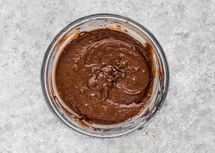 egg-free chocolate cake batter in a bowl.