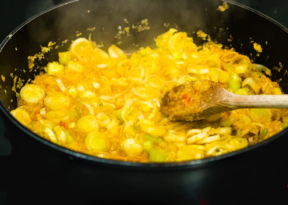 Venezuelan Guiso for Hallacas in a skillet.