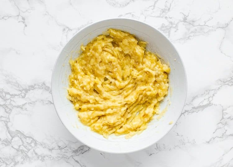 Mashed bananas in a plate. 