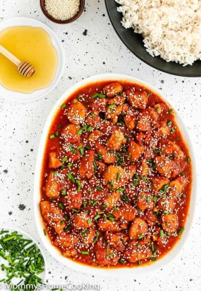 Instant Pot Korean Kimchi Chicken in a white plate