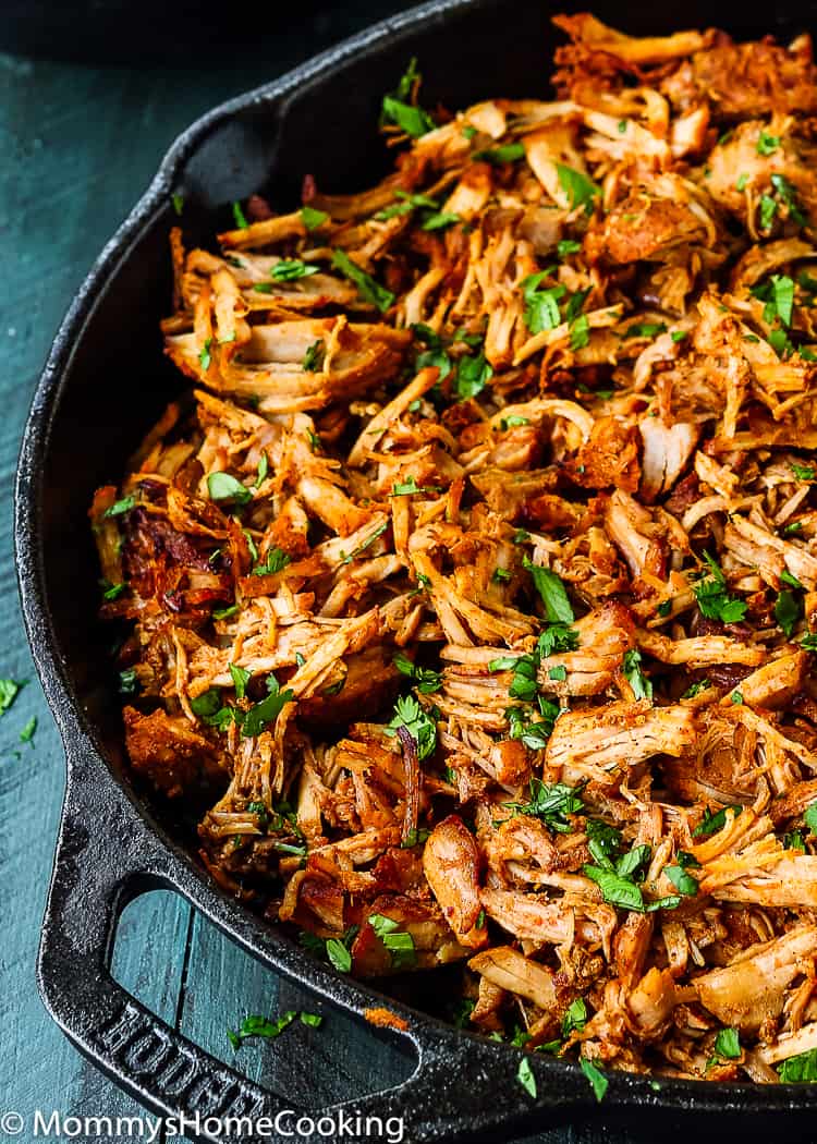  Tender Instant Pot Mexican Pulled Pork in a skillet