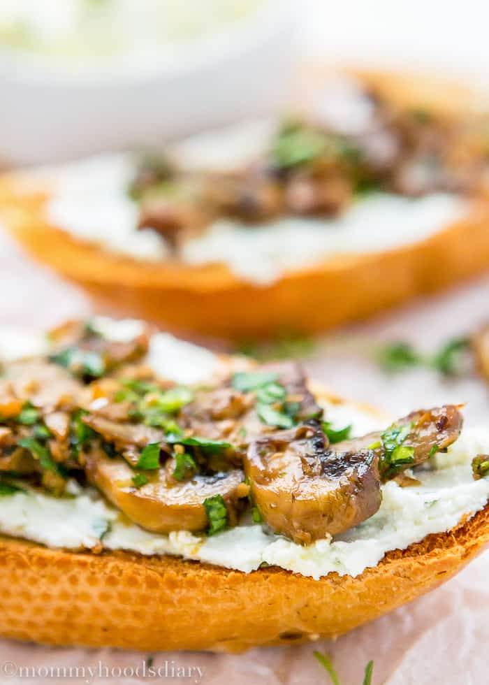 Teriyaki Garlic Mushrooms and Thyme Goat Cheese Bruschetta-5