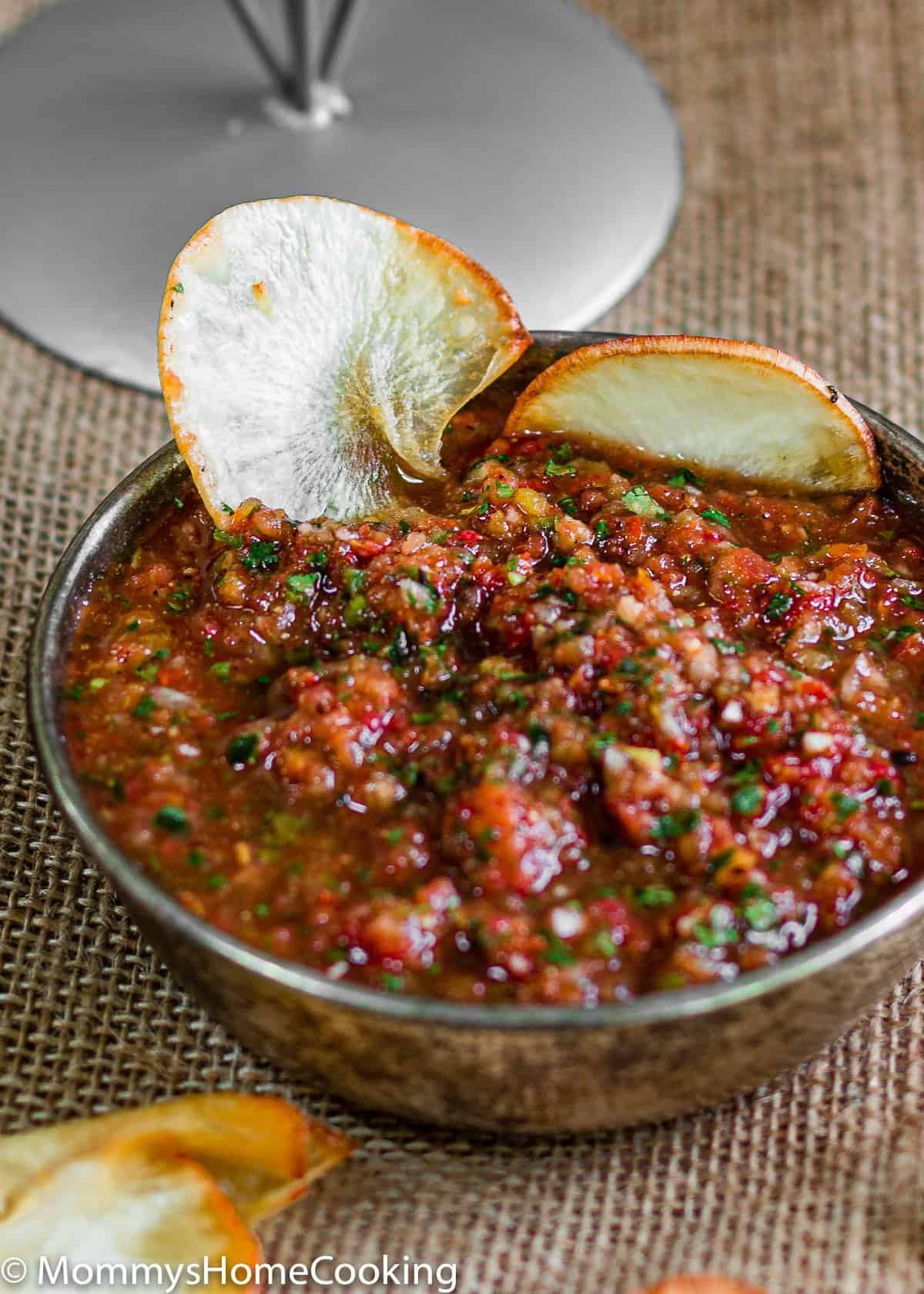homemade salsa in a bowl  with chips